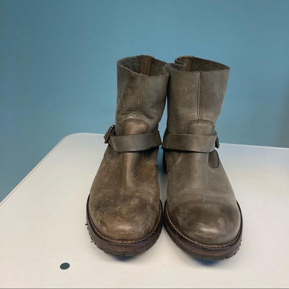 HINGE Siesta Leather Distressed Moto Boots Buckles - Picture 2 of 13